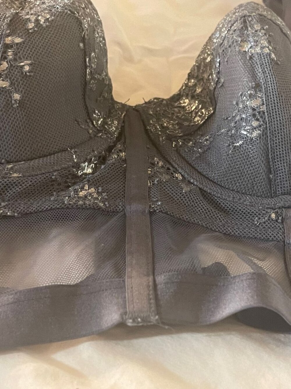 victoria's secret very sexy balconet bra top gray silver longline caged 34C EUC